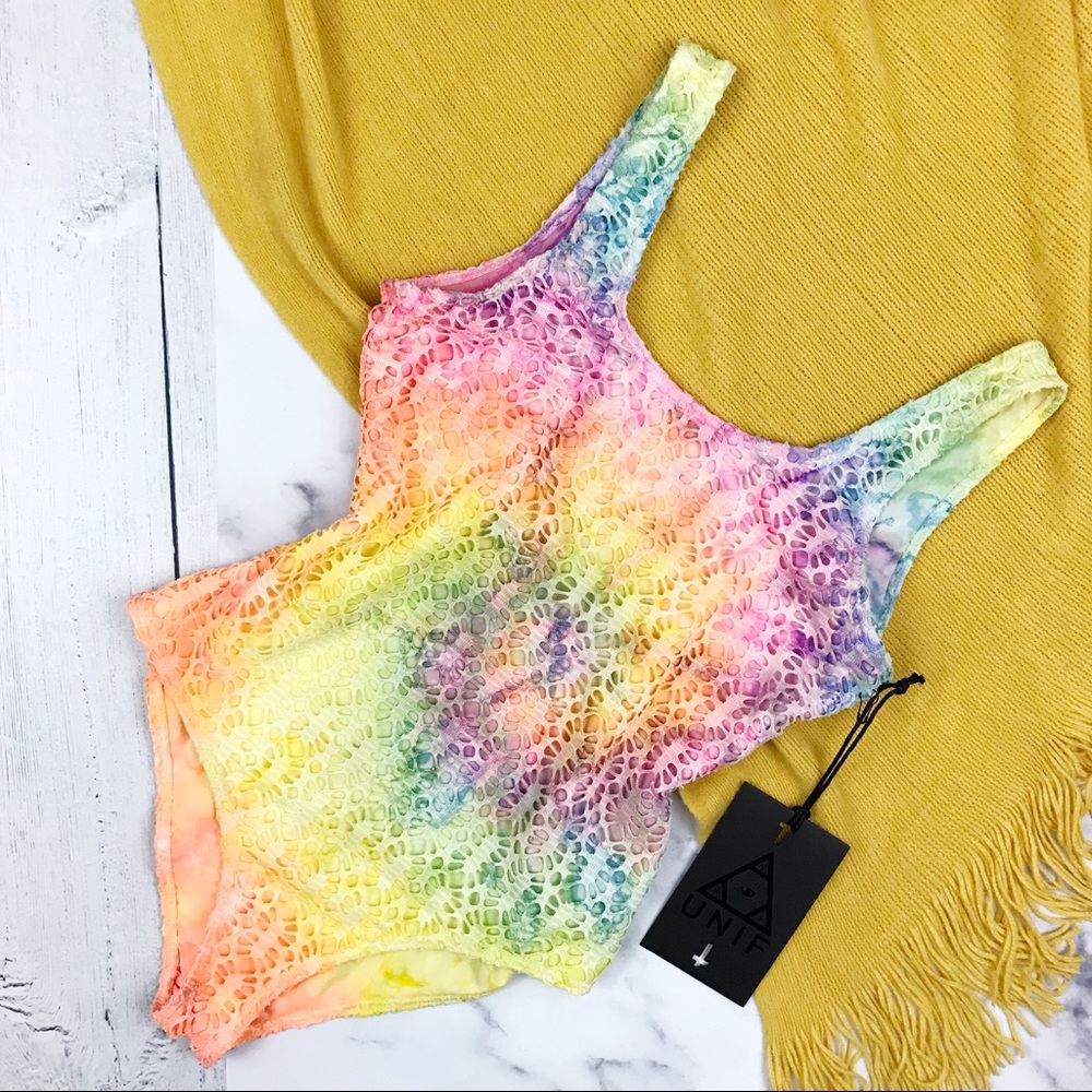 UNIF Tie Dye Rainbow Crochet Swimsuit Small